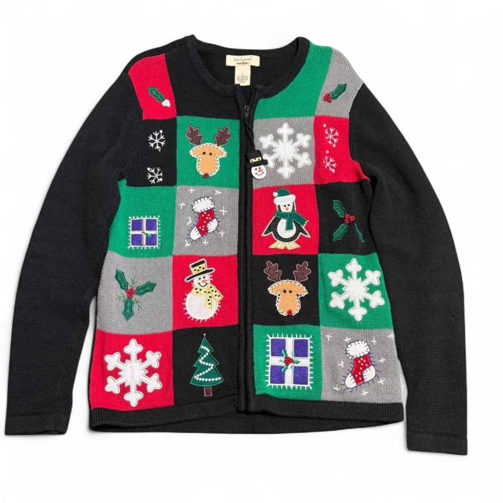 Vtg Bechamel Women Small‎ Christmas Embroidery Holiday Sweater Knitted Jacket